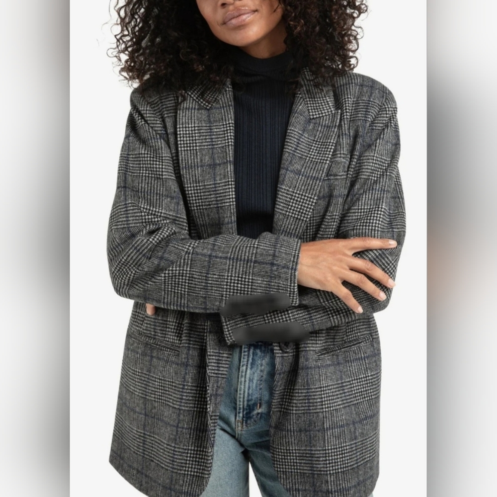 Sag Harbor Women's Wool Blend Gray/Wht Plaid/Houndstooth Blazer 12/Large